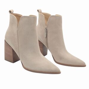 Nine West Women's Birds Taupe Suede Ankle Boots Block Heel Pointed Toe Size 9.5M